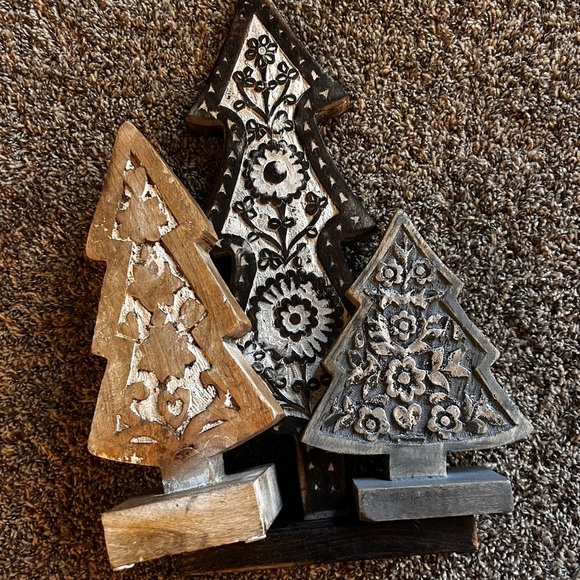 Handmade Other - Rustic Wooden Holiday Tree Decor Set - Brown and Black